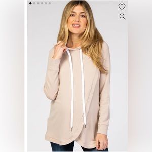 Light Taupe Layered Front Maternity/Nursing Fleece Hoodie